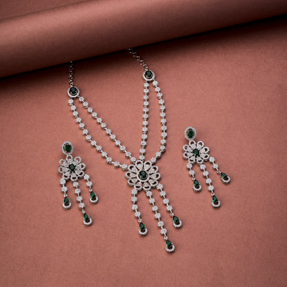 Floral Trellis Rhodium Plated Necklace
