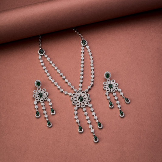 Floral Trellis Rhodium Plated Necklace