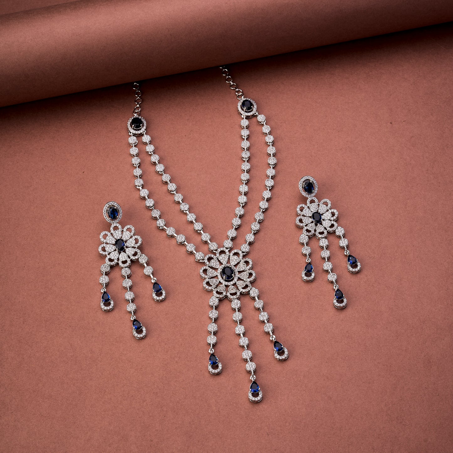 Floral Trellis Rhodium Plated Necklace