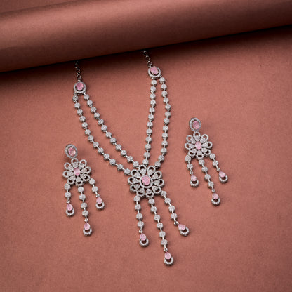 Floral Trellis Rhodium Plated Necklace