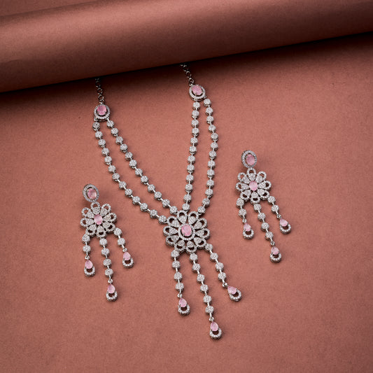 Floral Trellis Rhodium Plated Necklace