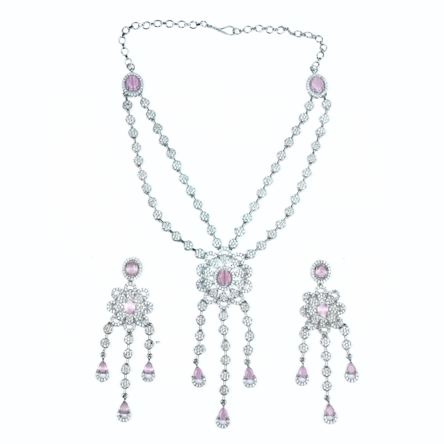 Floral Trellis Rhodium Plated Necklace