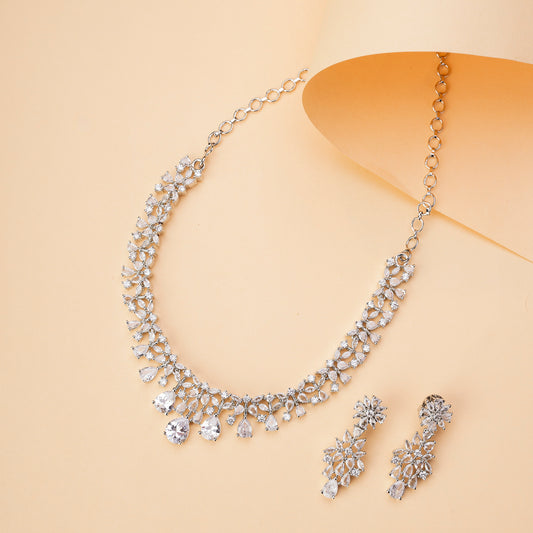 Cz Elegance Rhodium Necklace