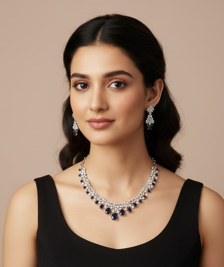 Cz Elegance Rhodium Necklace