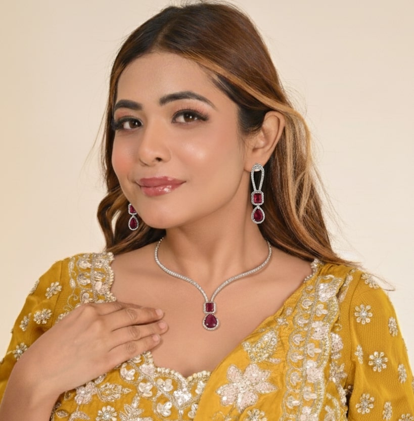 CZ Glorious Rhodium Necklace