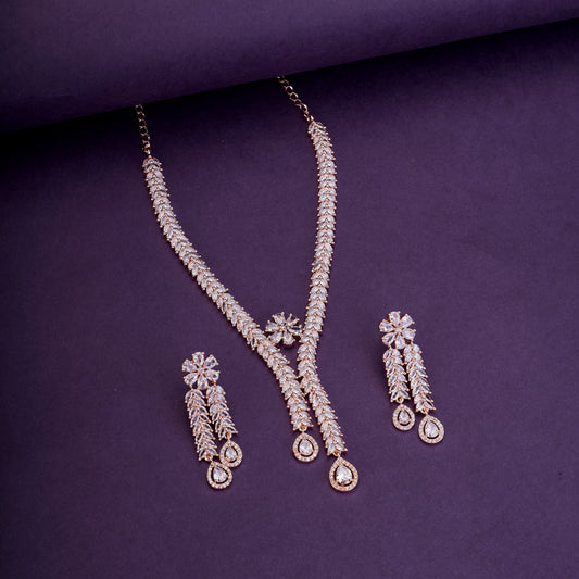 Zig Zag CZ Rose Gold Necklace