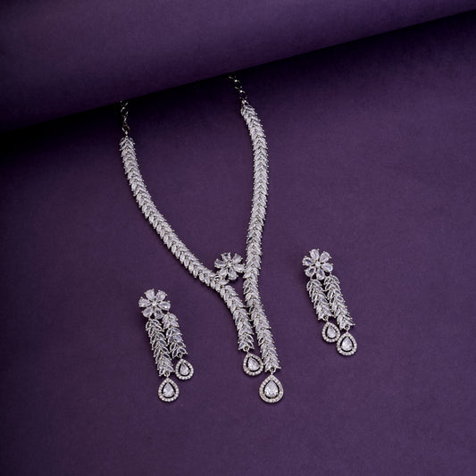 Zig Zag CZ Rhodium Necklace