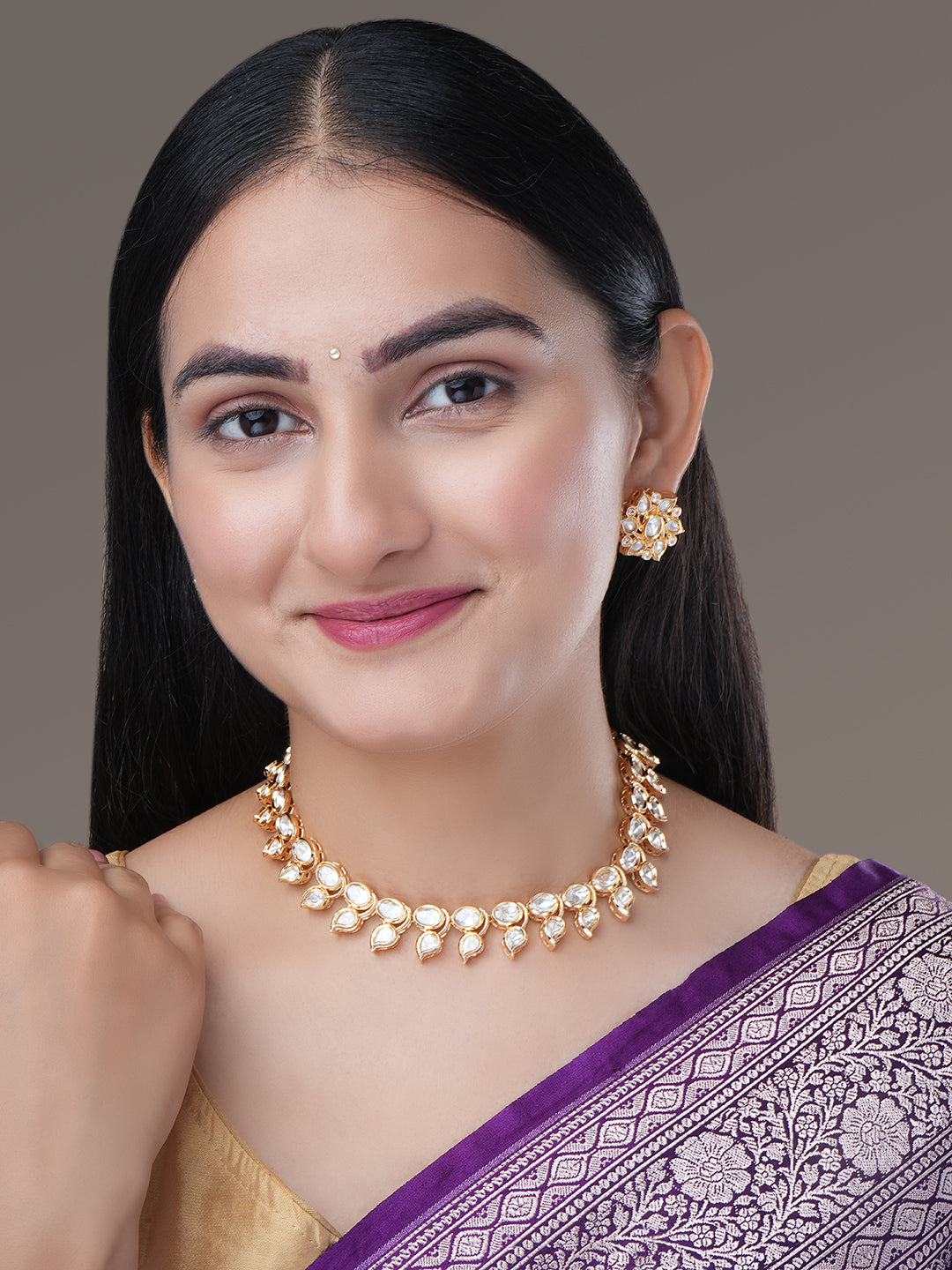 Floral Kundan Gold Plated Necklace Set