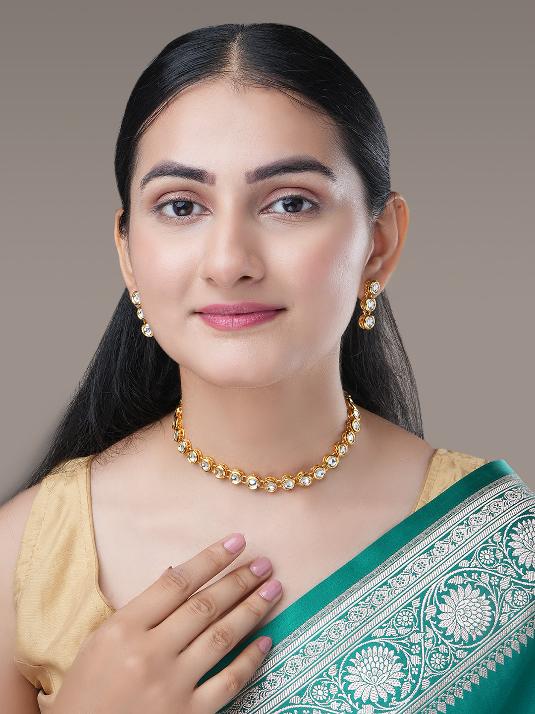Ethreal Glow Gold Plated Necklace Set
