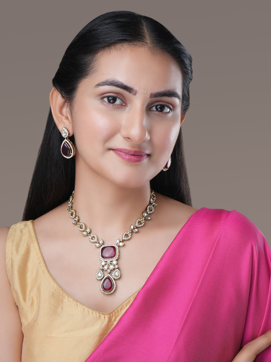 Victorian Leaflet Mehendi Plated Necklace Set