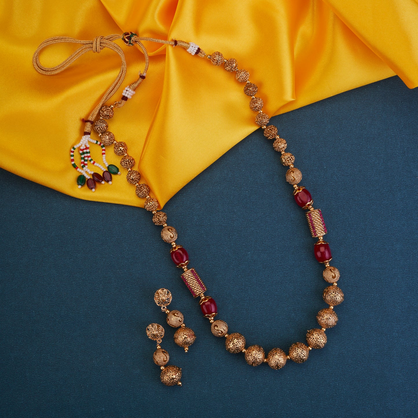 Coral Beaded Gold Plated Necklace Set