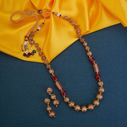 Coral Beaded Gold Plated Necklace Set