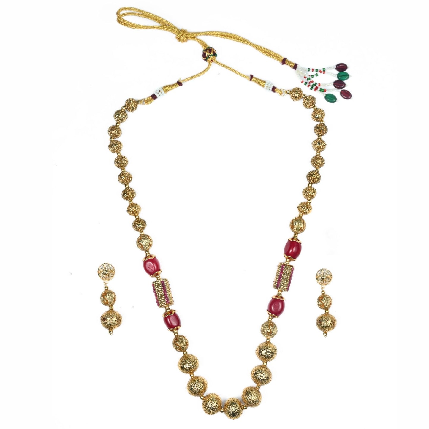 Coral Beaded Gold Plated Necklace Set