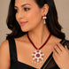 Gold Plated Floral Mandala Design Pearl Beaded Pendant Necklace Set with Multi-Strand Beaded