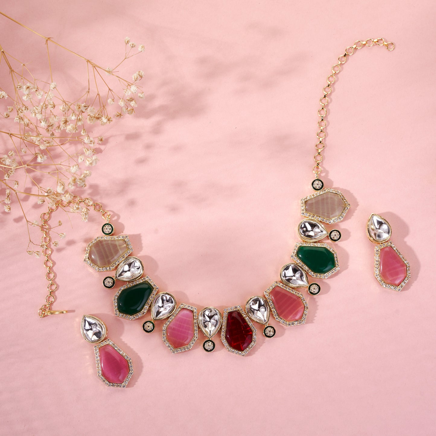 Multi Crystal Necklace Set with Earrings