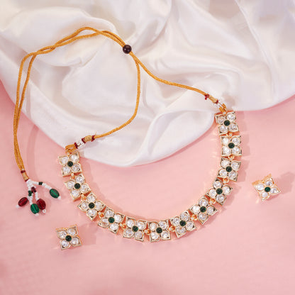 Gold-Toned & Stone-Studded Floral Necklace Set