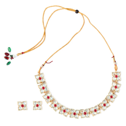 Gold-Toned & Stone-Studded Floral Necklace Set