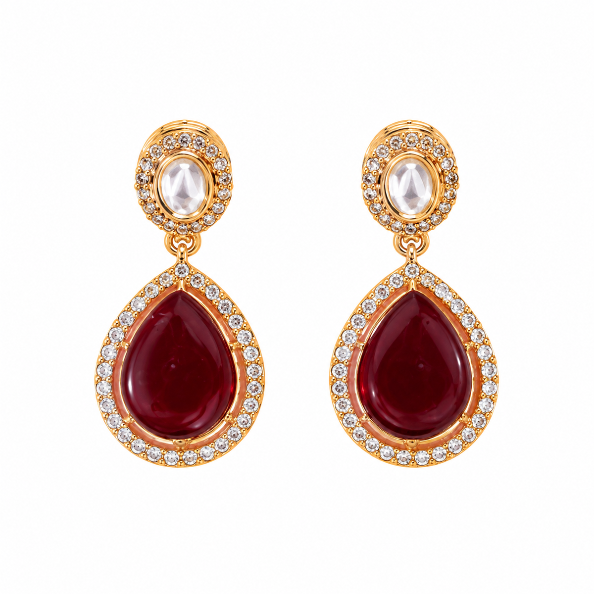 Gold-Plated American Diamond & Ruby-Colored Necklace Set