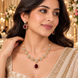 Gold-Plated American Diamond & Ruby-Colored Necklace Set