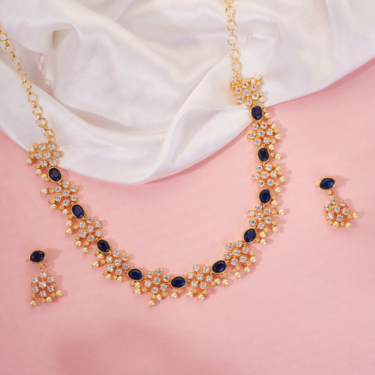 Traditional Floral Gold-Toned Necklace Set with Pearl & Stone Embellishments