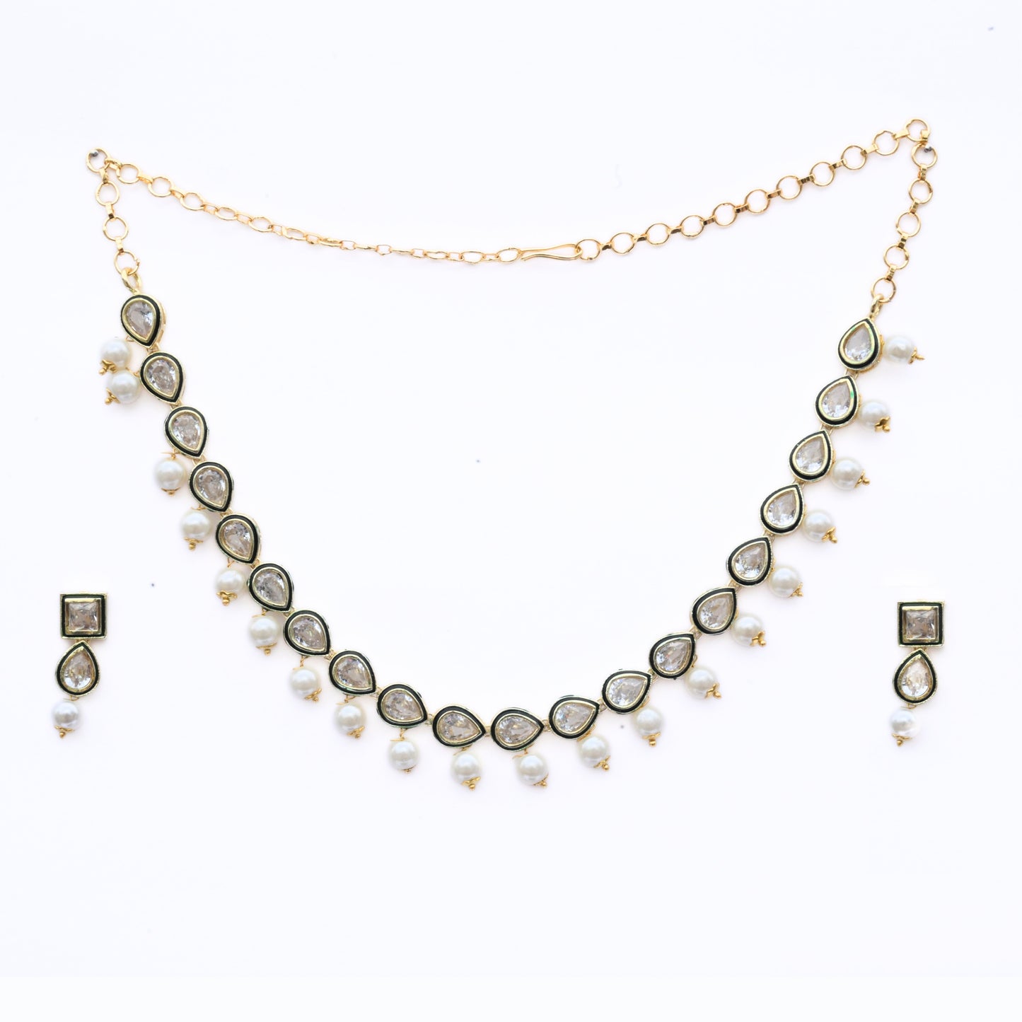 Gold Plated Kundan & Pearl Necklace Set with Earrings
