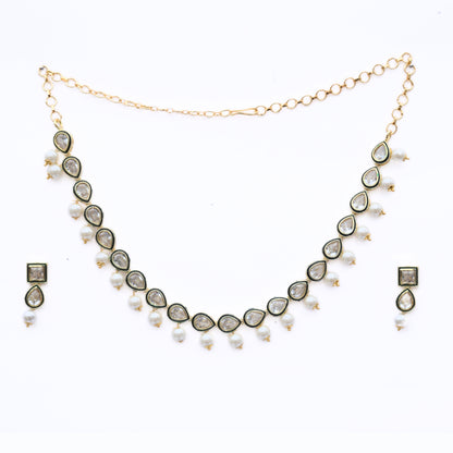 Gold Plated Kundan & Pearl Necklace Set with Earrings