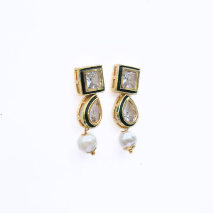 Gold Plated Kundan & Pearl Necklace Set with Earrings