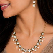 Gold Plated Kundan & Pearl Necklace Set with Earrings