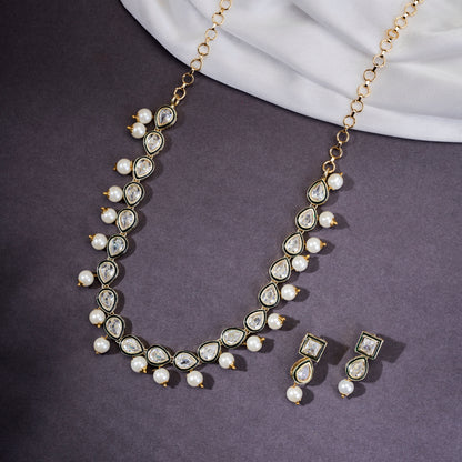 Gold Plated Kundan & Pearl Necklace Set with Earrings
