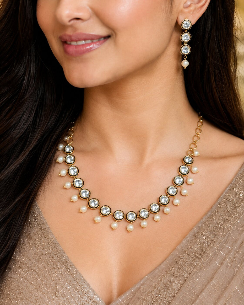 Kundan Gold Plated Necklace Set with Earrings