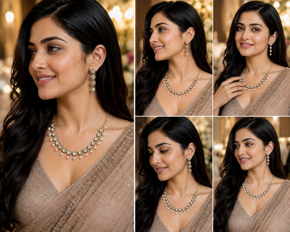Kundan Gold Plated Necklace Set with Earrings