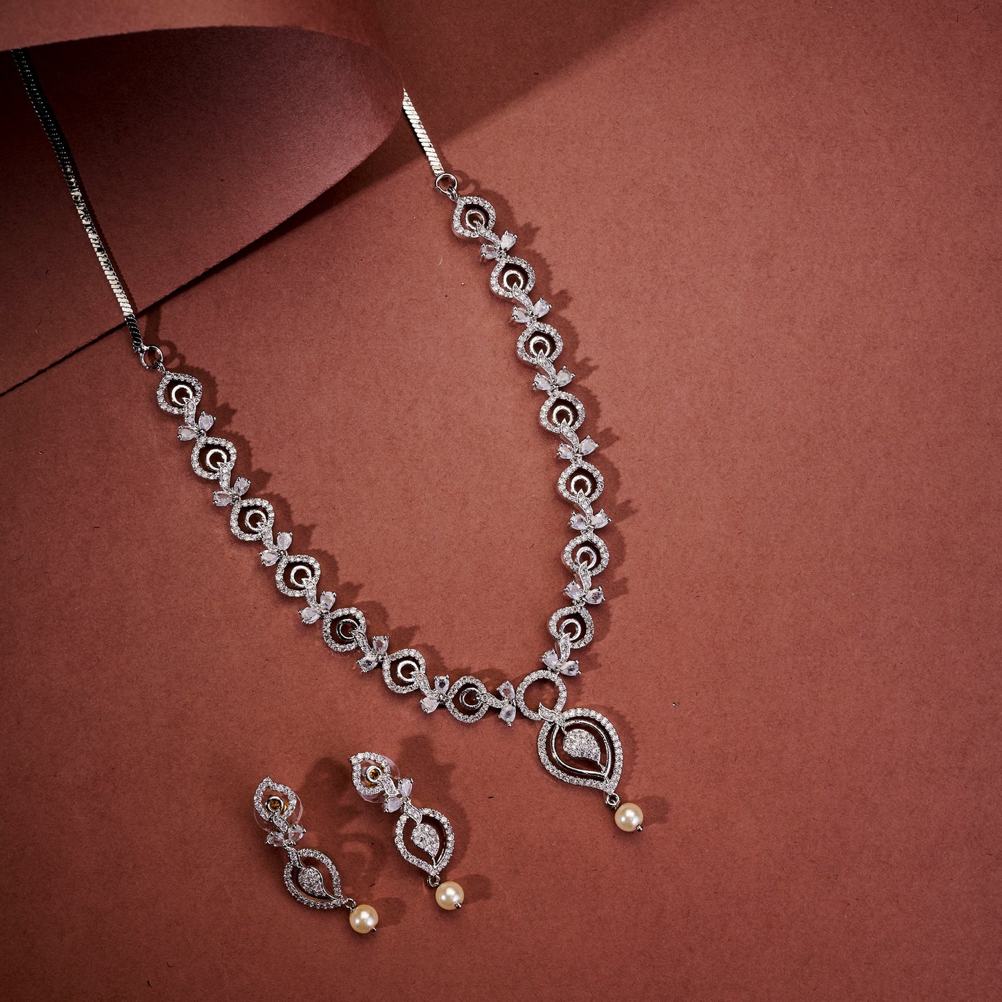 Enchanted Sprial Rhodium Plated Necklace Set