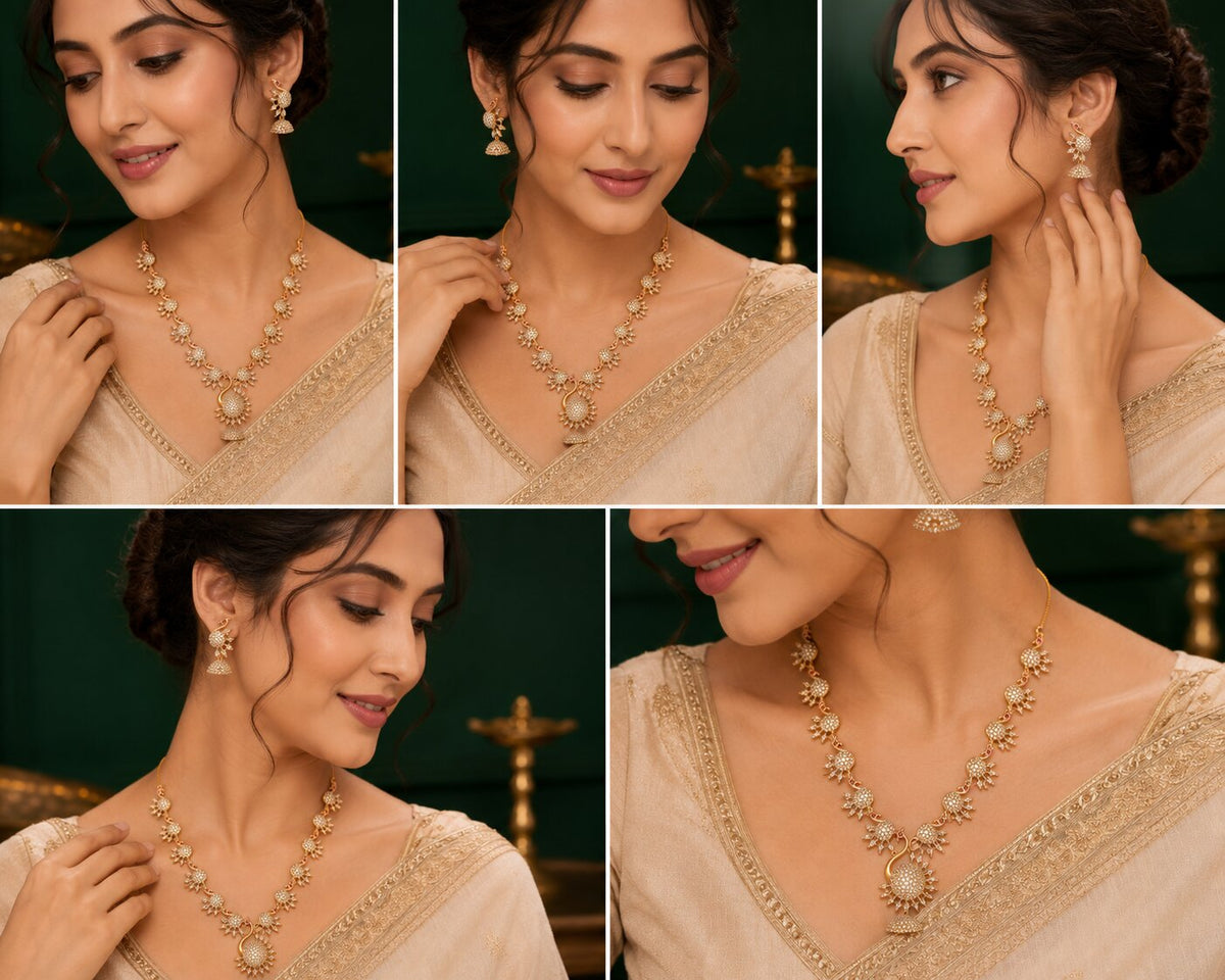 Dazzling Peacock Matte Black Plated Necklace Set