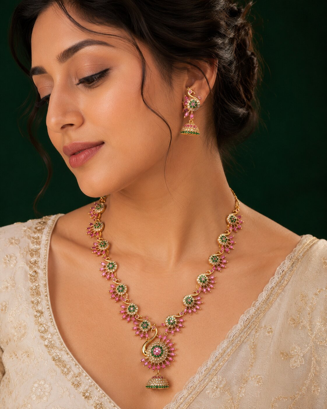 Dazzling Peacock Matte Black Plated Necklace Set