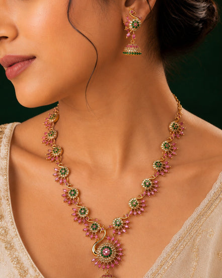 Dazzling Peacock Matte Black Plated Necklace Set