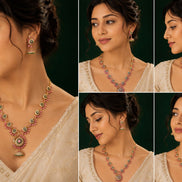 Dazzling Peacock Matte Black Plated Necklace Set