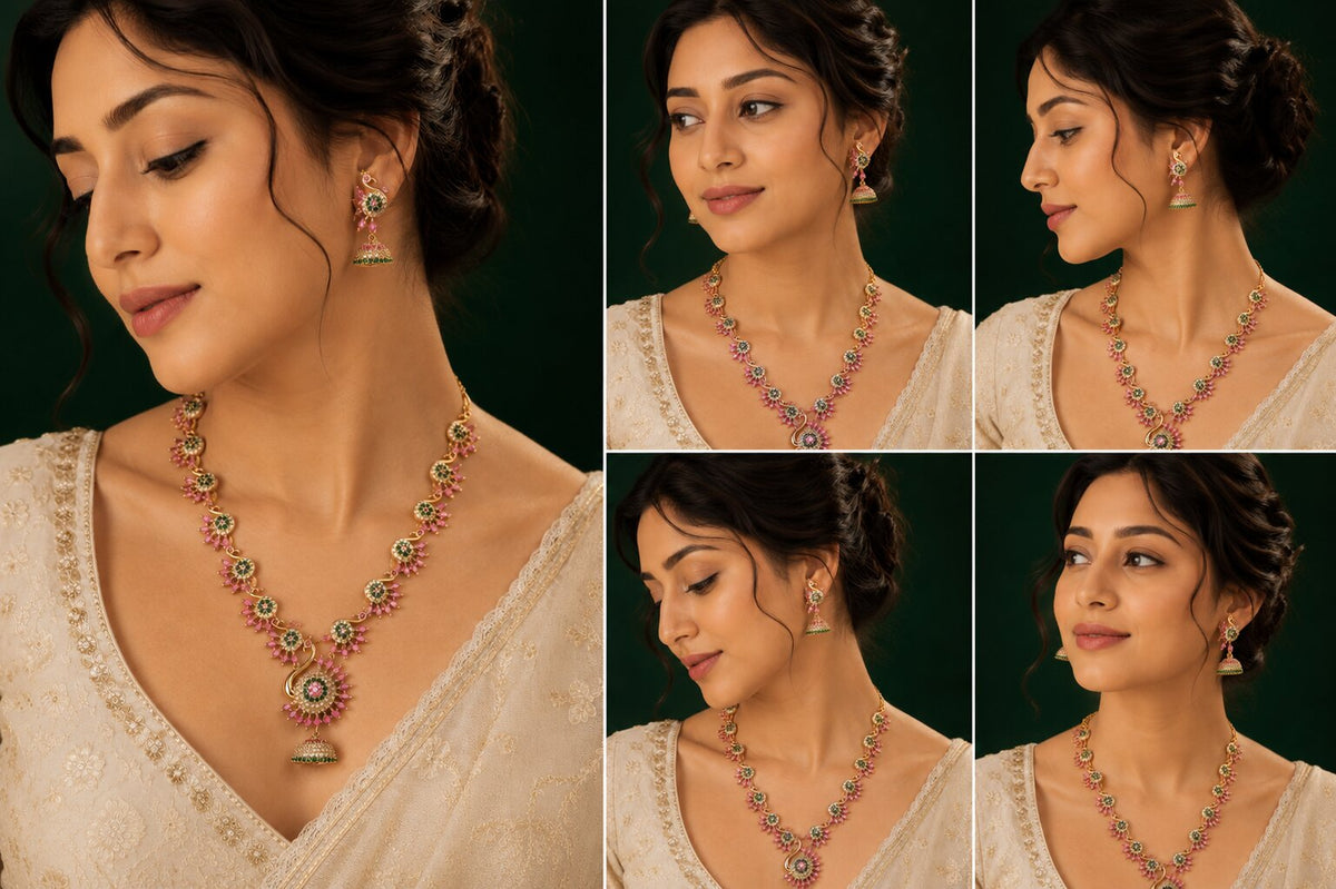 Dazzling Peacock Matte Black Plated Necklace Set