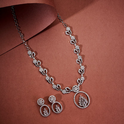 Leaflet Motif Rhodium Plated Necklace Set