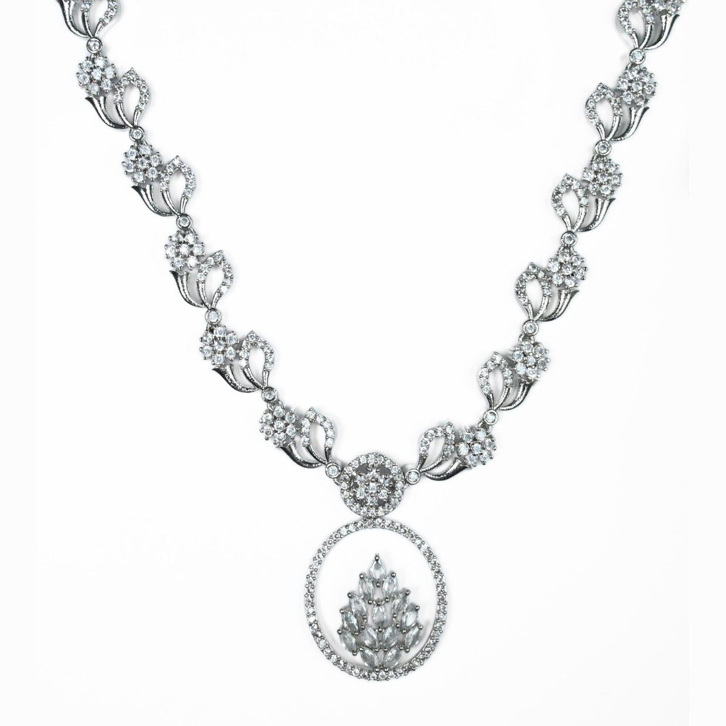 Leaflet Motif Rhodium Plated Necklace Set