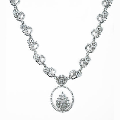 Leaflet Motif Rhodium Plated Necklace Set