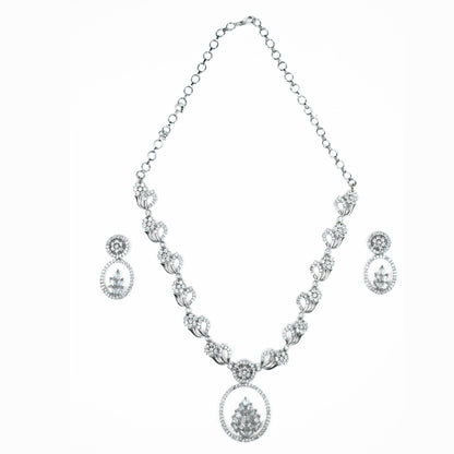 Leaflet Motif Rhodium Plated Necklace Set
