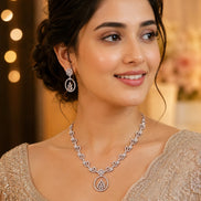Leaflet Motif Rhodium Plated Necklace Set