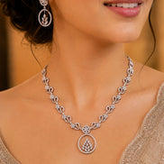 Leaflet Motif Rhodium Plated Necklace Set