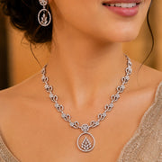 Leaflet Motif Rhodium Plated Necklace Set