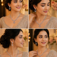 Leaflet Motif Rhodium Plated Necklace Set