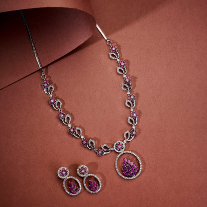 Leaflet Motif Rhodium Plated Necklace Set
