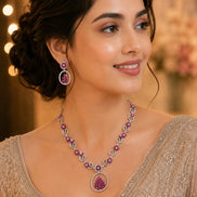 Leaflet Motif Rhodium Plated Necklace Set