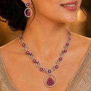Leaflet Motif Rhodium Plated Necklace Set