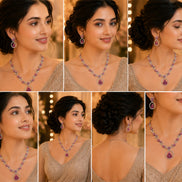 Leaflet Motif Rhodium Plated Necklace Set