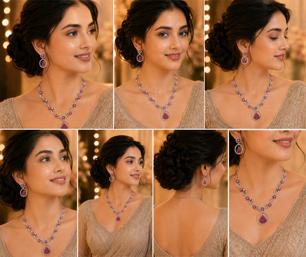 Leaflet Motif Rhodium Plated Necklace Set